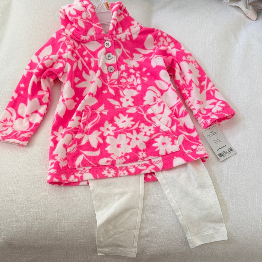 Carters pink floral fleece hoodie and sparkly leggings